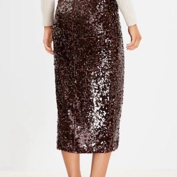 Loft Dark Brown Sequin Midi Skirt - Picture 3 of 3